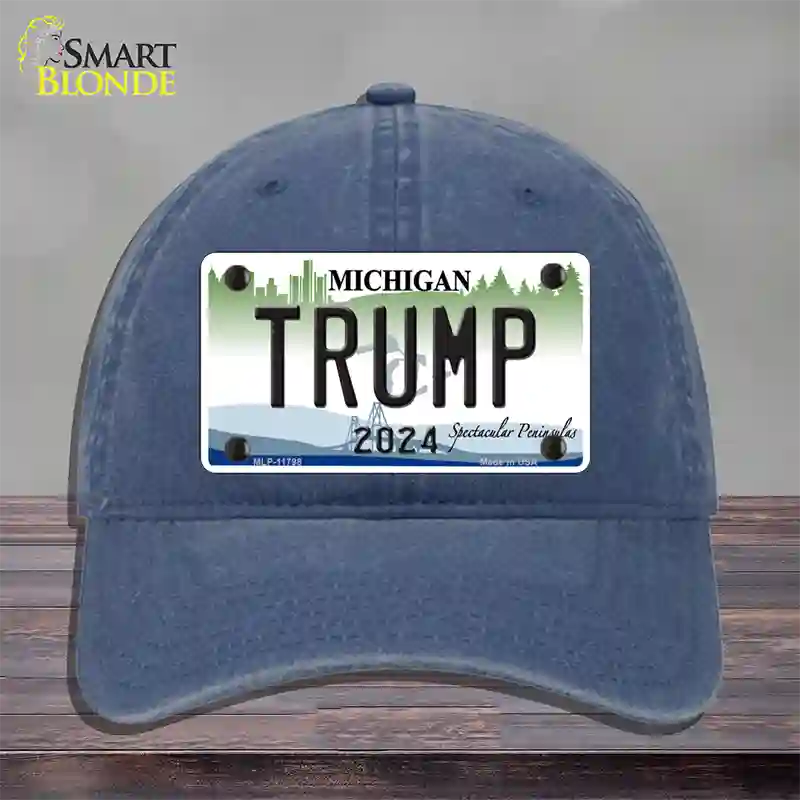 Trump 2024 Michigan Background Novelty License Plate Hat Unconstructed Cotton / Navy