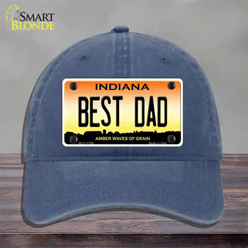 Best Dad Indiana Novelty License Plate Hat Unconstructed Cotton / Navy