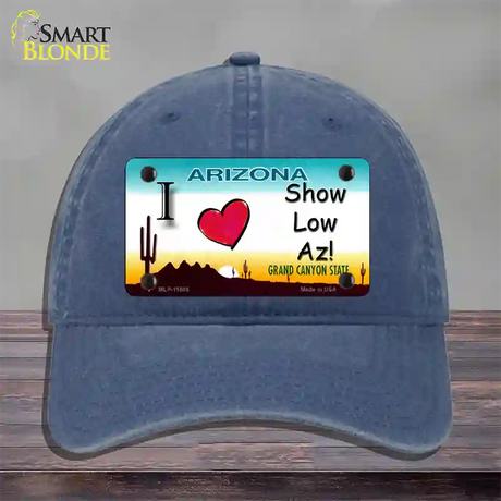 I Love Show Low AZ Novelty License Plate Hat Unconstructed Cotton / Navy