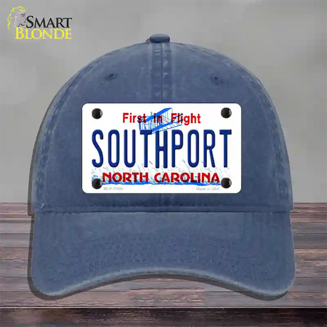 Southport North Carolina Novelty License Plate Hat Unconstructed Cotton / Navy