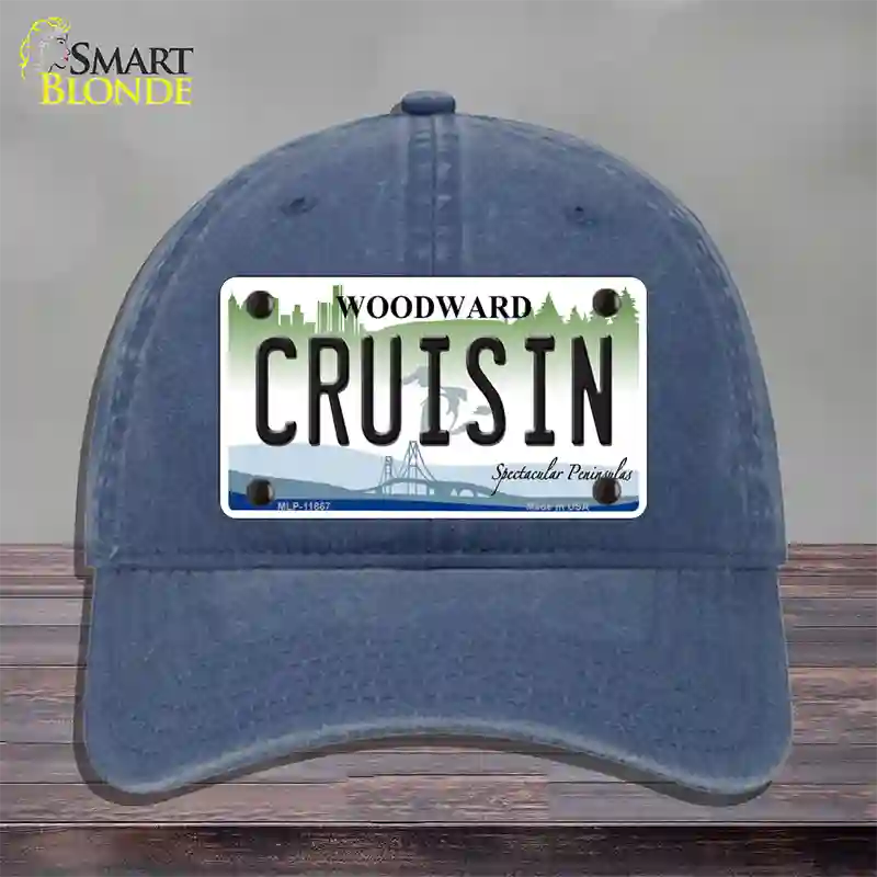 Cruisin Woodward Michigan Novelty License Plate Hat Unconstructed Cotton / Navy