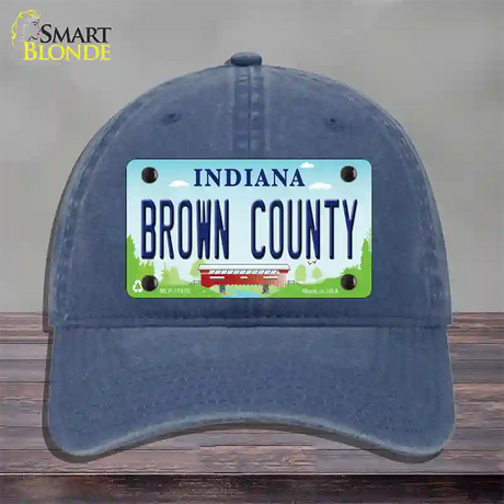 Brown County Indiana Novelty License Plate Hat Unconstructed Cotton / Navy