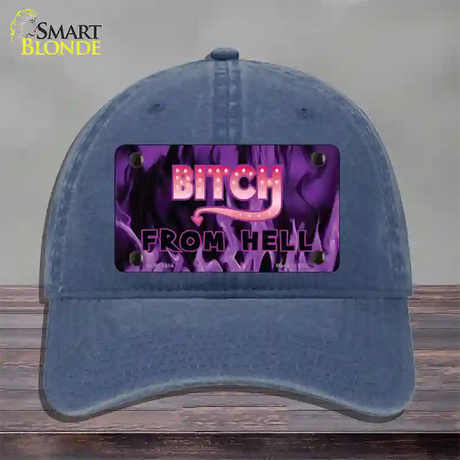 Bitch from Hell Novelty License Plate Hat Unconstructed Cotton / Navy