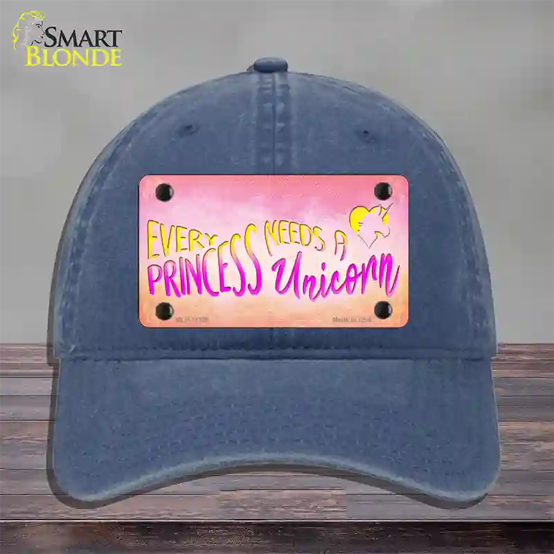 Princess and Unicorn Novelty License Plate Hat Unconstructed Cotton / Navy