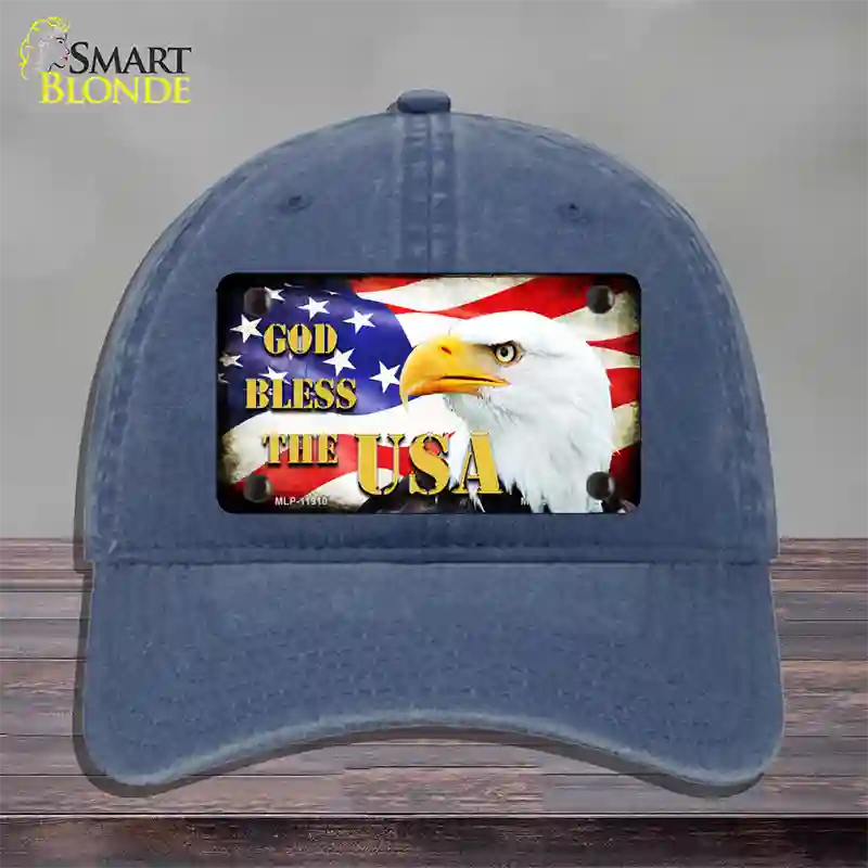 God Bless The USA Novelty License Plate Hat Unconstructed Cotton / Navy