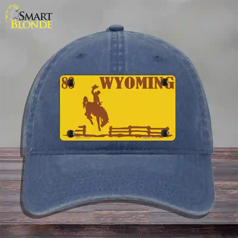 Wyoming Yellow Novelty License Plate Hat Unconstructed Cotton / Navy