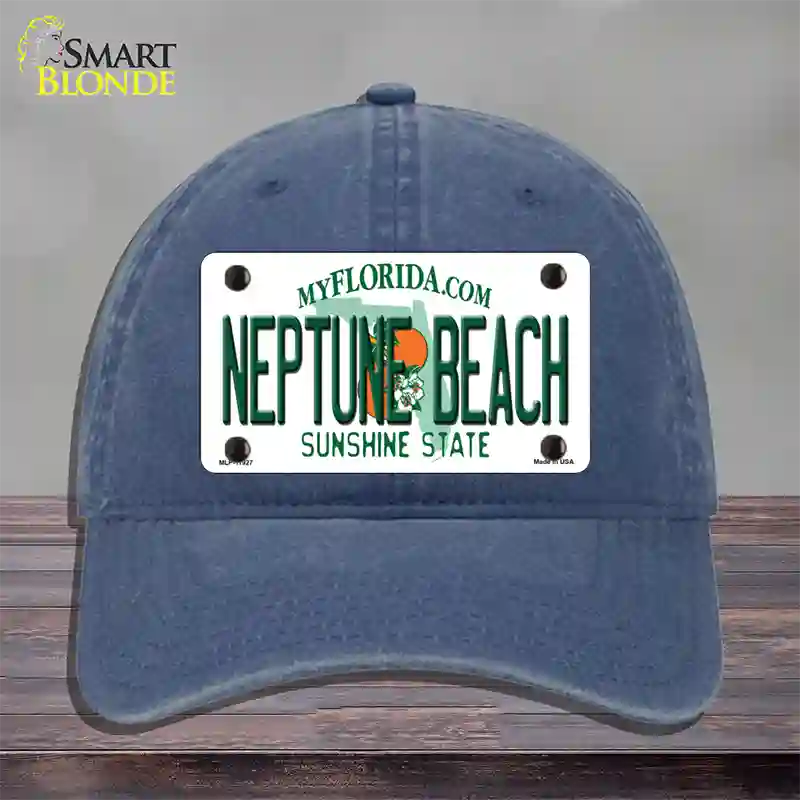 Florida Neptune Beach Novelty License Plate Hat Unconstructed Cotton / Navy