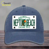 Florida Neptune Beach Novelty License Plate Hat Unconstructed Cotton / Navy