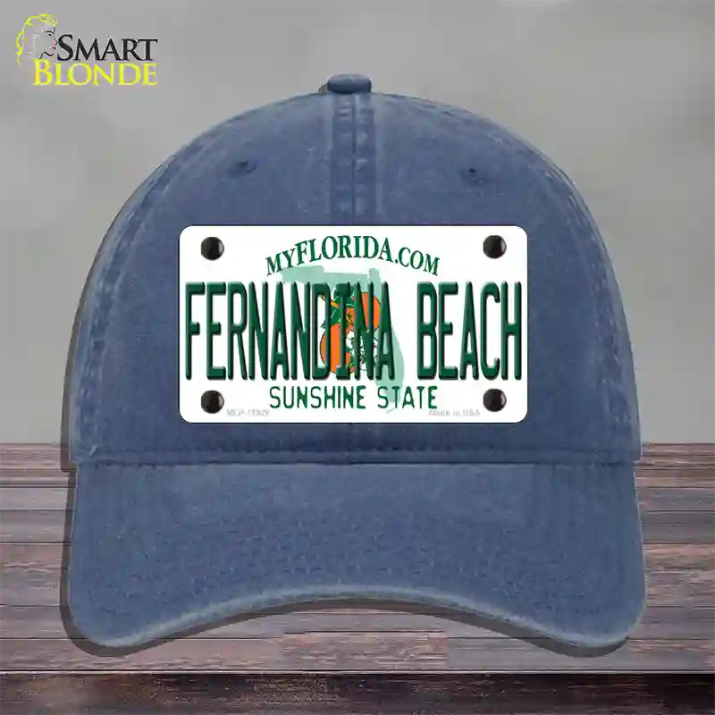 Florida Fernandina Beach Novelty License Plate Hat Unconstructed Cotton / Navy