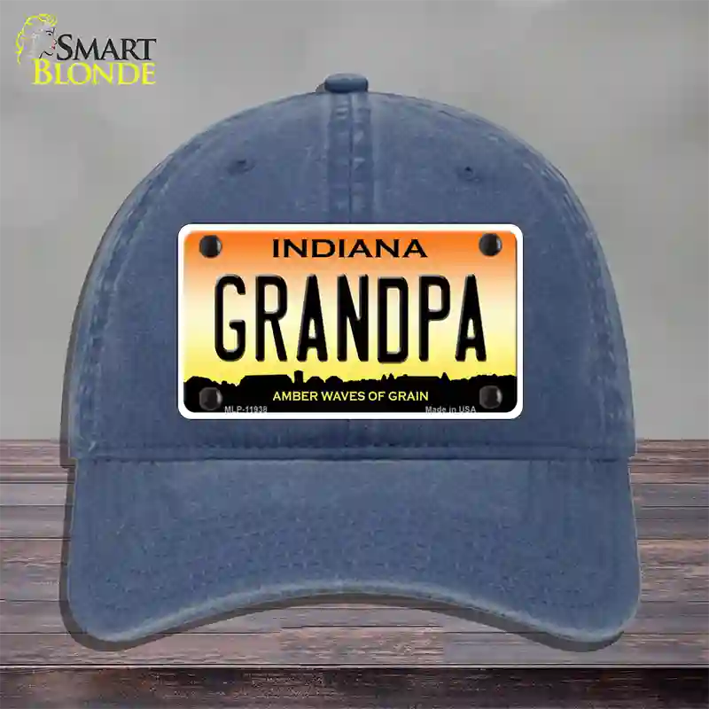 Indiana Grandpa Novelty License Plate Hat Unconstructed Cotton / Navy