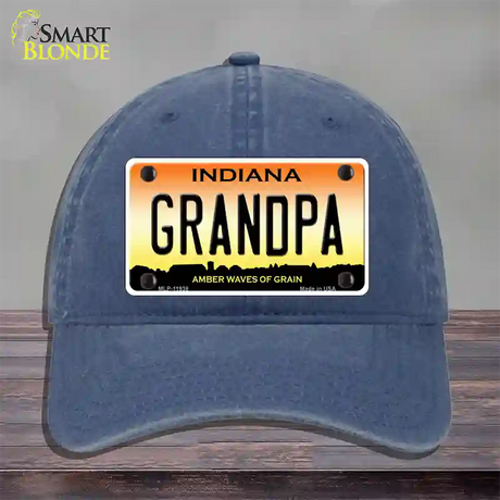 Indiana Grandpa Novelty License Plate Hat Unconstructed Cotton / Navy