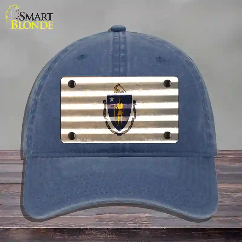 Massachusetts Corrugated Flag Novelty License Plate Hat Unconstructed Cotton / Navy