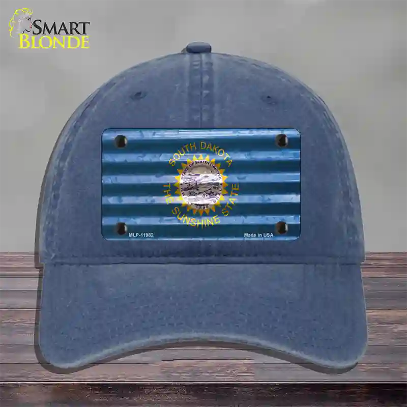 South Dakota Corrugated Flag Novelty License Plate Hat Unconstructed Cotton / Navy