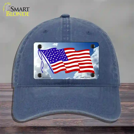 American Flag Cloud Novelty License Plate Hat Unconstructed Cotton / Navy