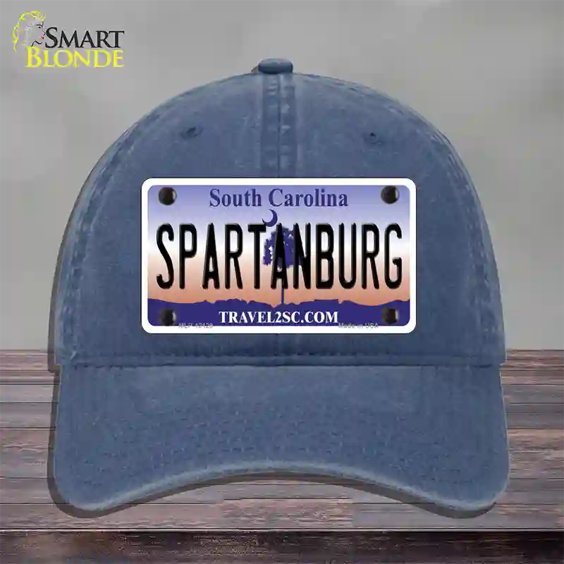 Spartanburg South Carolina State Novelty License Plate Hat Unconstructed Cotton / Navy