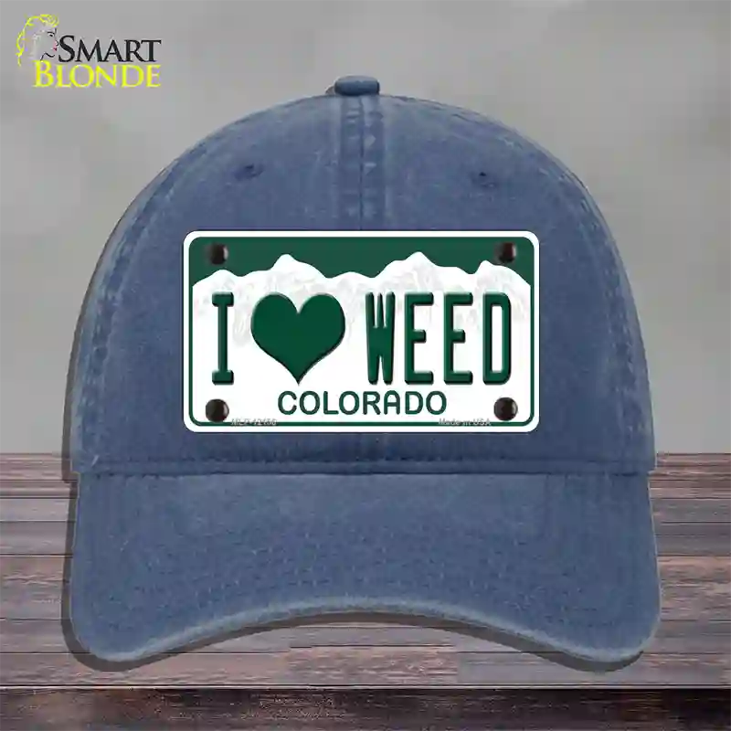 I Love Weed Colorado Novelty License Plate Hat Unconstructed Cotton / Navy