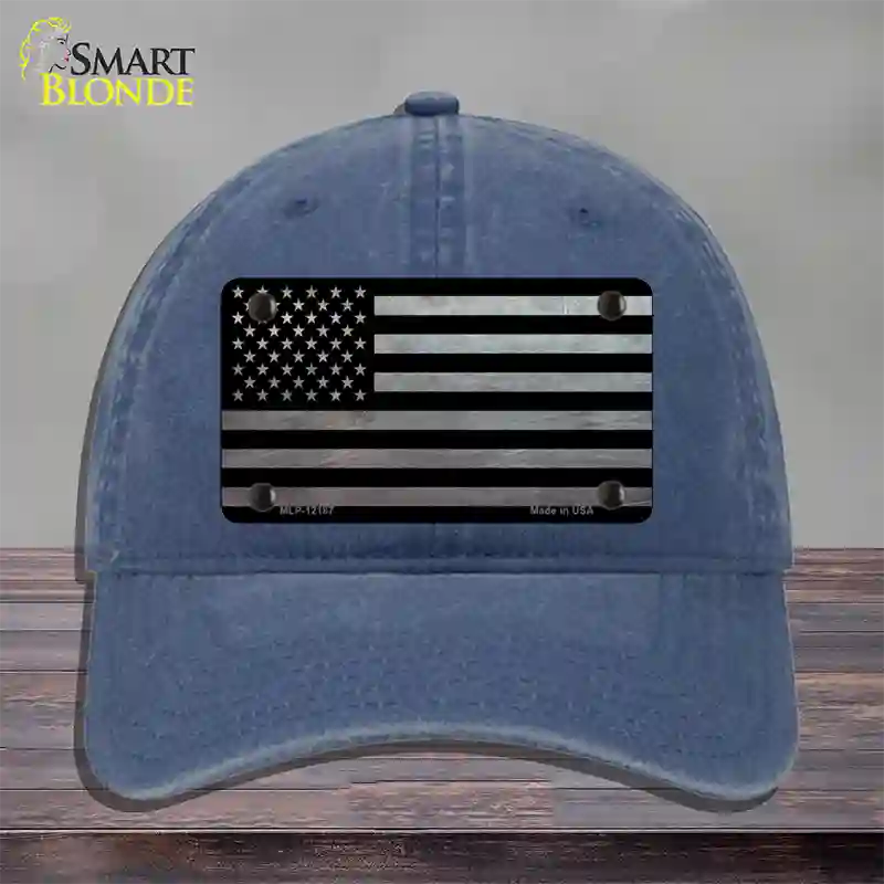 American Flag Black and Gray Novelty License Plate Hat Unconstructed Cotton / Navy