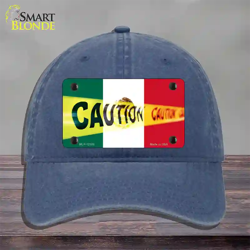 Caution Mexico Flag Novelty License Plate Hat Unconstructed Cotton / Navy