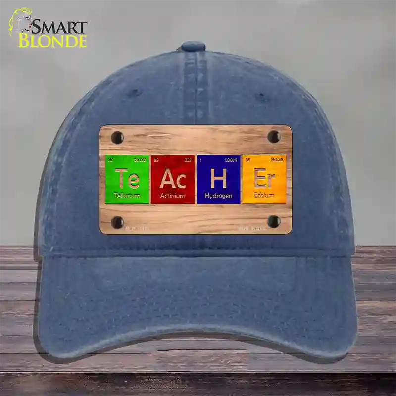 Teacher Periodic Table Wood Novelty License Plate Hat Unconstructed Cotton / Navy