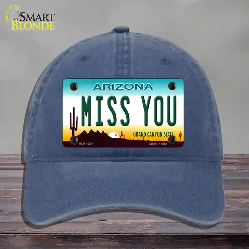 Miss You Arizona Novelty License Plate Hat Unconstructed Cotton / Navy