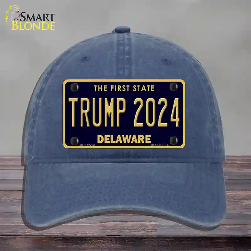 Trump 2024 Delaware Novelty License Plate Hat Unconstructed Cotton / Navy