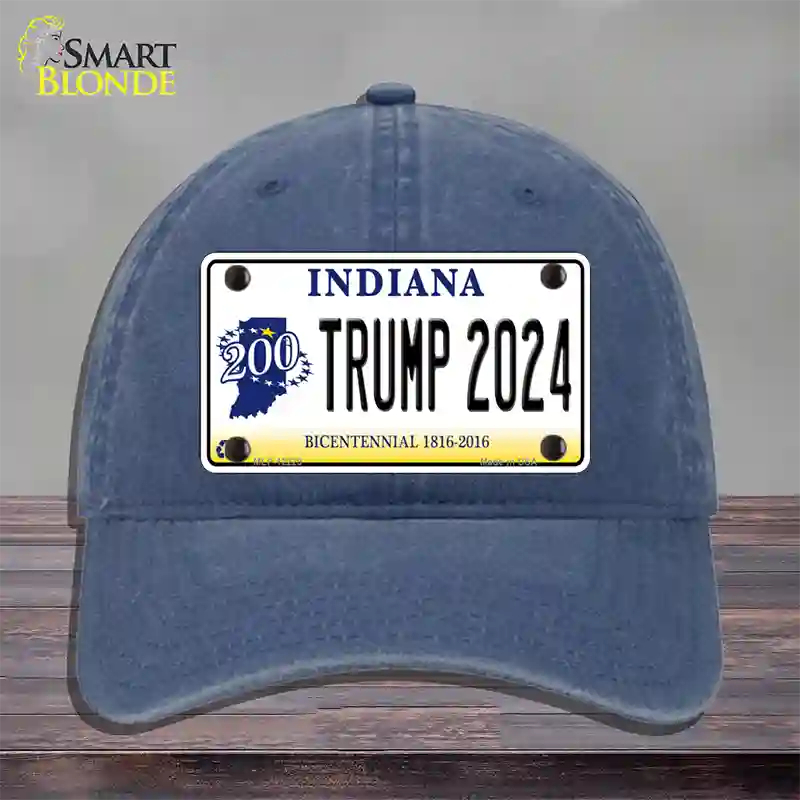 Trump 2024 Indiana Novelty License Plate Hat Unconstructed Cotton / Navy