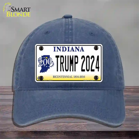 Trump 2024 Indiana Novelty License Plate Hat Unconstructed Cotton / Navy