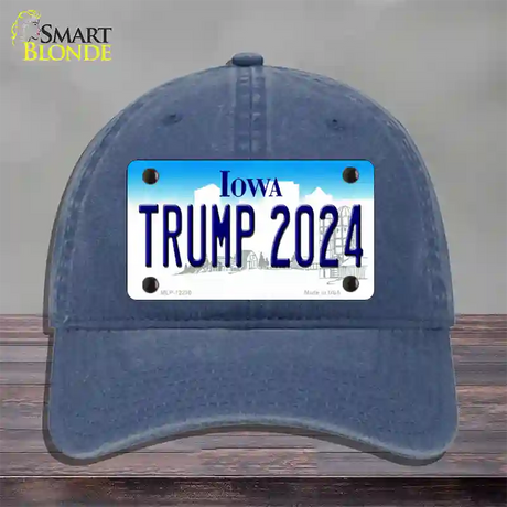 Trump 2024 Iowa Novelty License Plate Hat Unconstructed Cotton / Navy