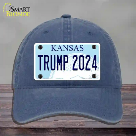 Trump 2024 Kansas Novelty License Plate Hat Unconstructed Cotton / Navy