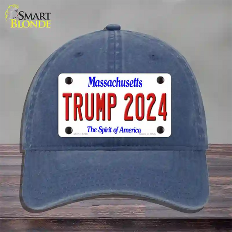 Trump 2024 Massachusetts Novelty License Plate Hat Unconstructed Cotton / Navy