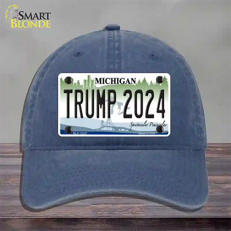 Trump 2024 Michigan Novelty License Plate Hat Unconstructed Cotton / Navy