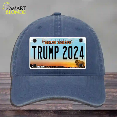 Trump 2024 North Dakota Novelty License Plate Hat Unconstructed Cotton / Navy