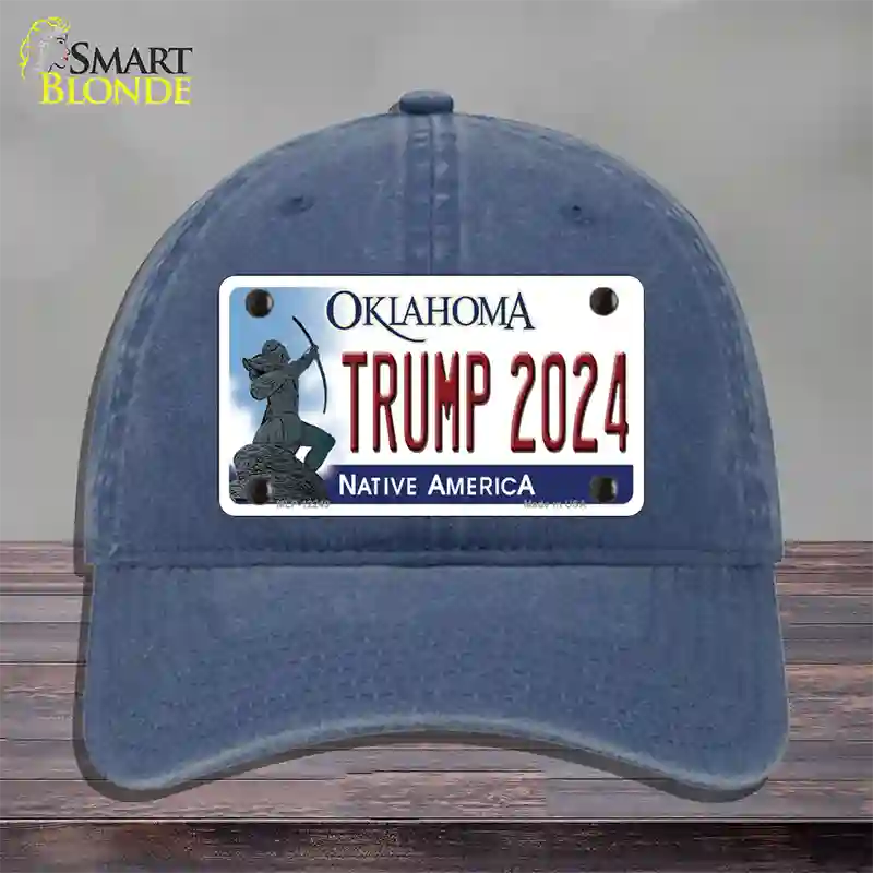 Trump 2024 Oklahoma Novelty License Plate Hat Unconstructed Cotton / Navy