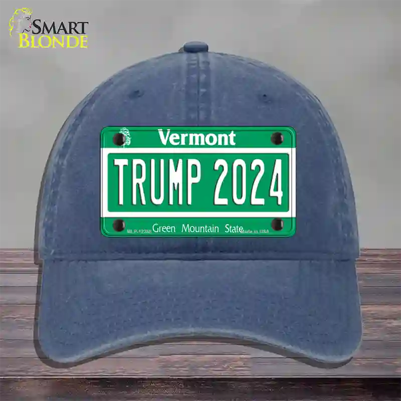 Trump 2024 Vermont Novelty License Plate Hat Unconstructed Cotton / Navy