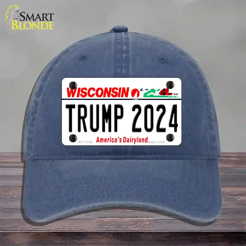 Trump 2024 Wisconsin Novelty License Plate Hat Unconstructed Cotton / Navy