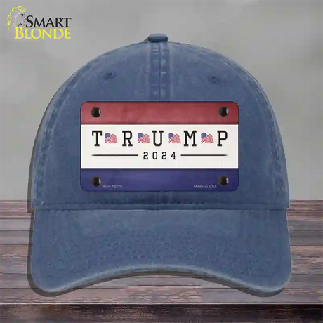 Trump 2024 USA Flag Novelty License Plate Hat Unconstructed Cotton / Navy