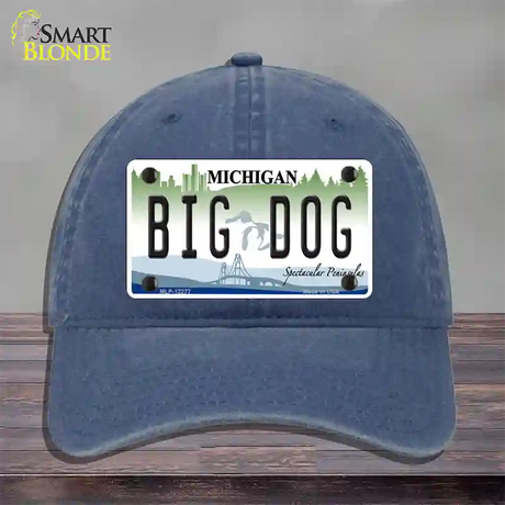 Michigan Big Dog Novelty License Plate Hat Unconstructed Cotton / Navy