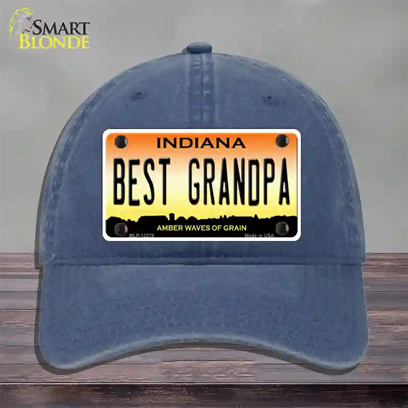 Best Grandpa Indiana Novelty License Plate Hat Unconstructed Cotton / Navy