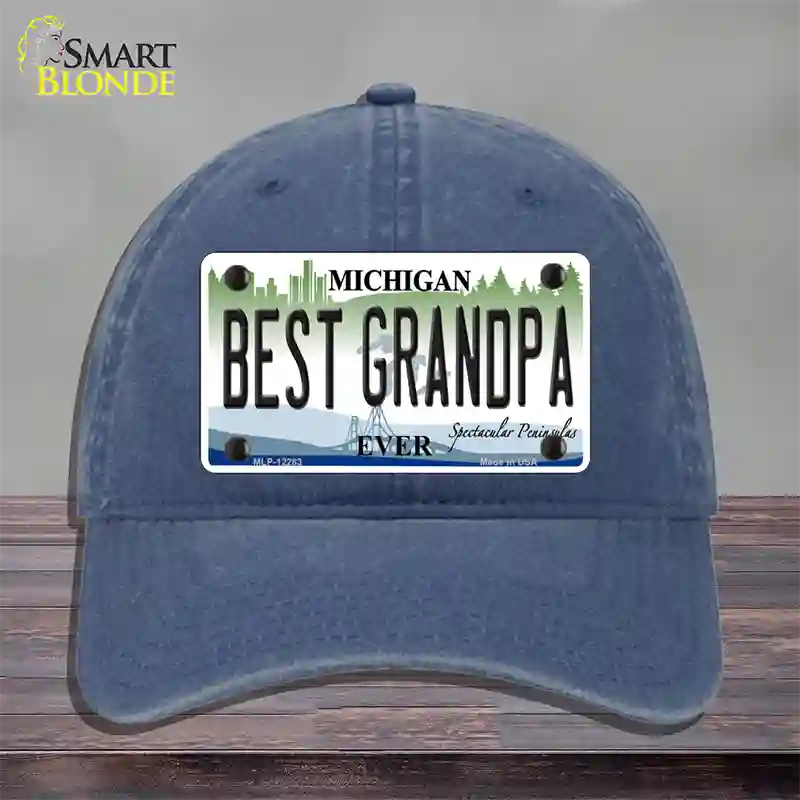 Michigan Best Grandpa Novelty License Plate Hat Unconstructed Cotton / Navy