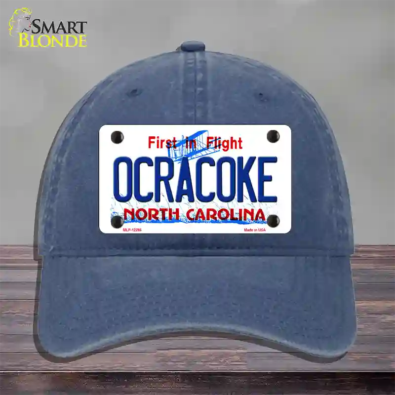 Ocracoke North Carolina Novelty License Plate Hat Unconstructed Cotton / Navy