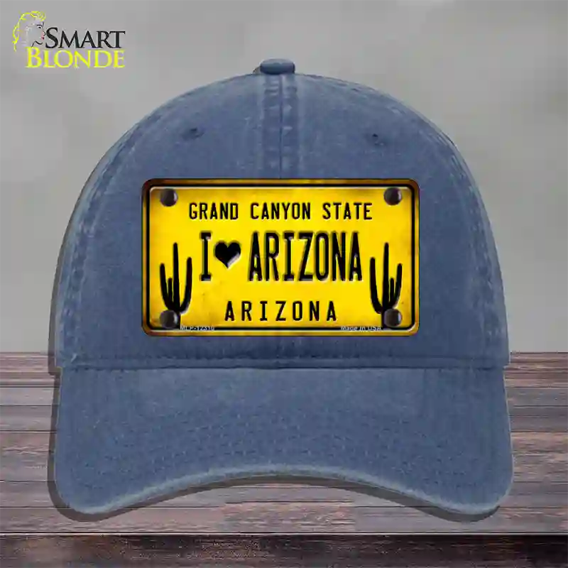 I love Arizona Yellow Novelty License Plate Hat Unconstructed Cotton / Navy