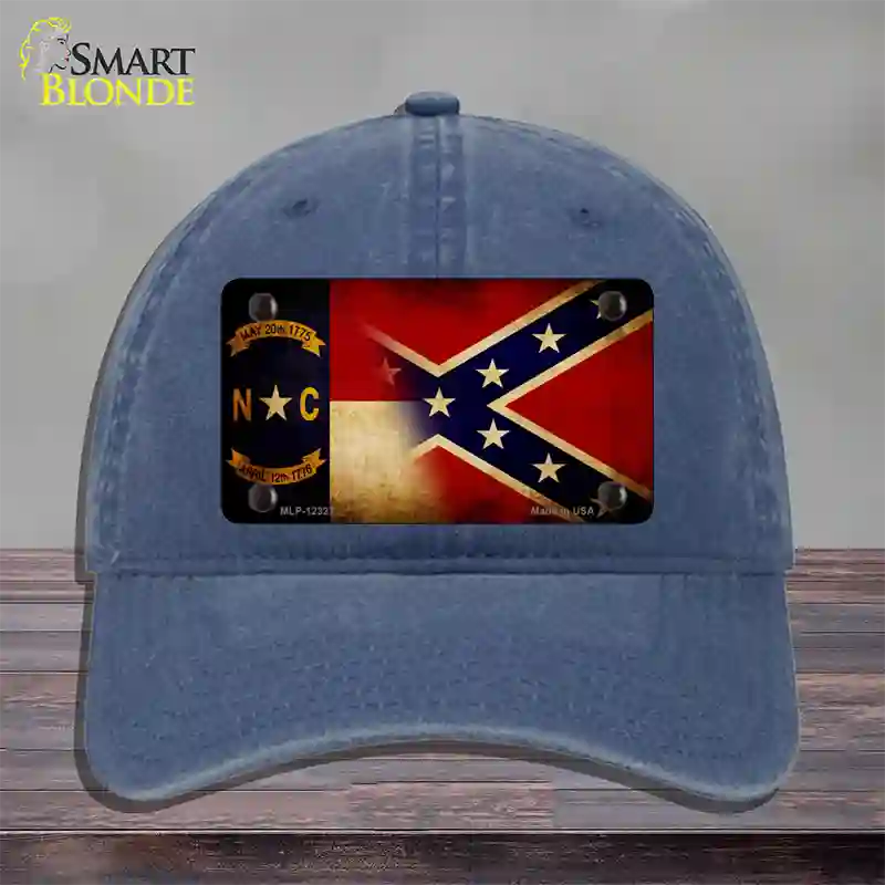 NC | Confederate Flag Novelty License Plate Hat Unconstructed Cotton / Navy