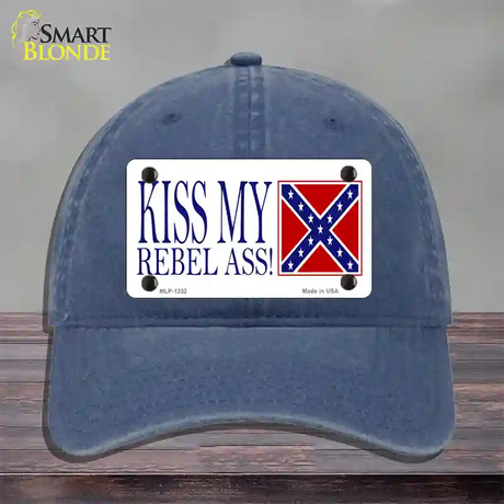 Kiss My Rebel Ass Novelty License Plate Hat Unconstructed Cotton / Navy