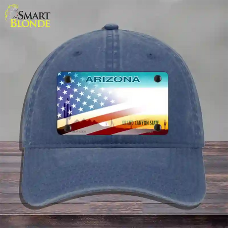 Arizona State Blank Novelty License Plate Hat Unconstructed Cotton / Navy / Arizona Sunset (2217):https | Half American Flag | Yes