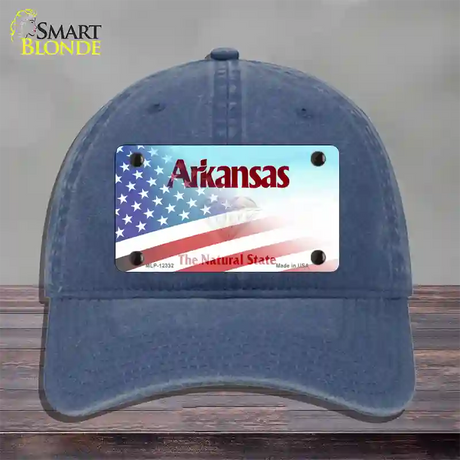 Arkansas State Novelty License Plate Hat Unconstructed Cotton / Navy / Arkansas Diamond (2218):https | Half American Flag | Yes