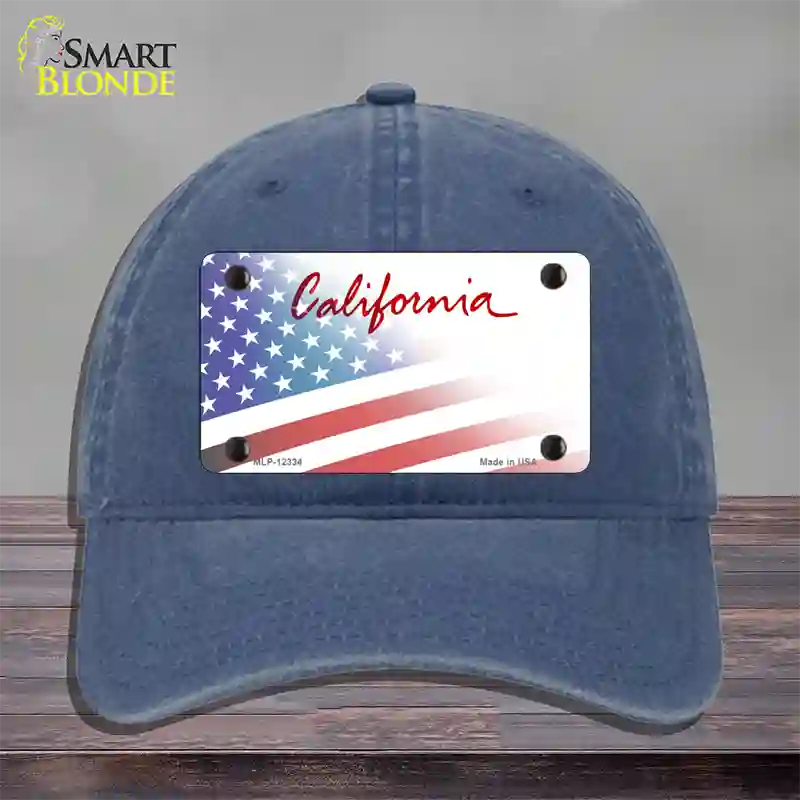 California Plate American Flag Novelty License Plate Hat Unconstructed Cotton / Navy