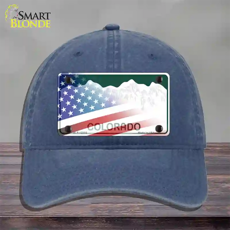 Colorado with American Flag Novelty License Plate Hat Unconstructed Cotton / Navy