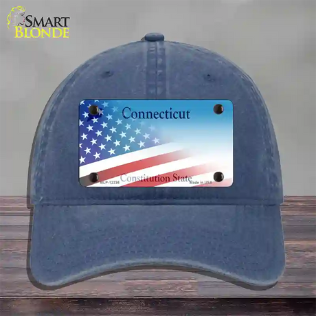 Connecticut with American Flag Novelty License Plate Hat Unconstructed Cotton / Navy