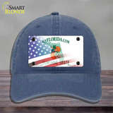 Florida with American Flag Novelty License Plate Hat Unconstructed Cotton / Navy