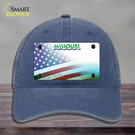 Missouri with American Flag Novelty License Plate Hat Unconstructed Cotton / Navy